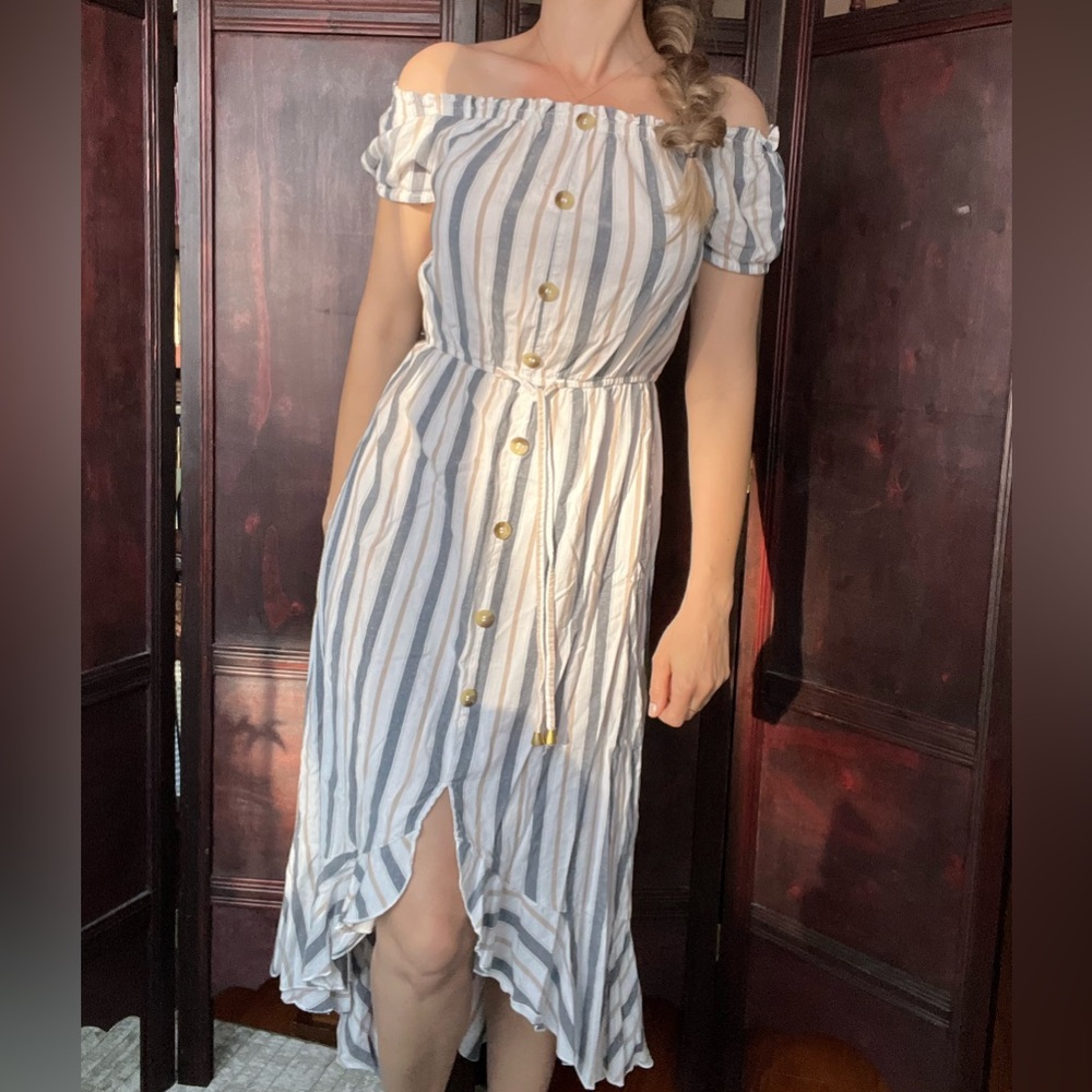 Hight low, off shoulder alternative, adjustable waist dress Small